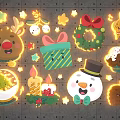 Festive Christmas Decorative Elements With Reindeer Wreath Gift Box Snowman And Cake