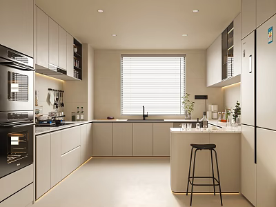 Modern Kitchen Interior Design With Cabinets Island Countertop Appliances And Window 3d model