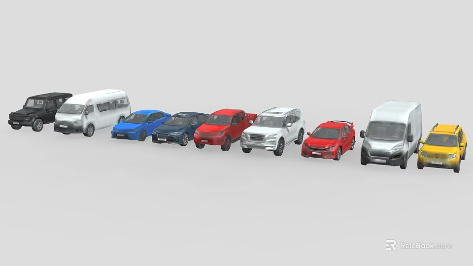 Different Colored Cars Lineup Featuring Vans Sedans SUVs And Red Blue White Models 3d model 