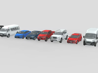Different Colored Cars Lineup Featuring Vans Sedans SUVs And Red Blue White Models 3d model