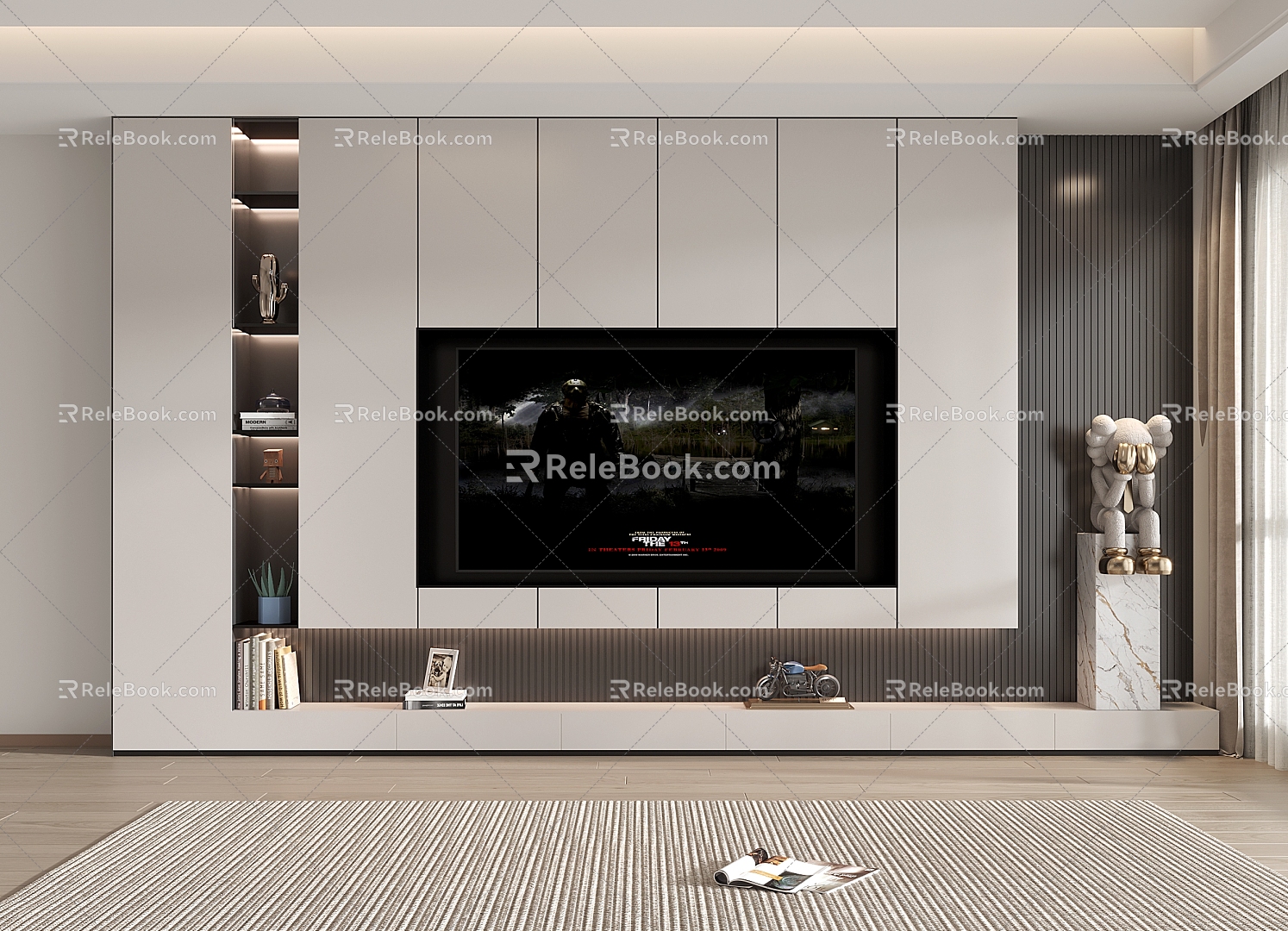 TV background cabinet whole wall custom TV cabinet background wall 3d model