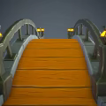 Arched Garden Bridge With Wooden Deck Black Railings And Lamp Posts
