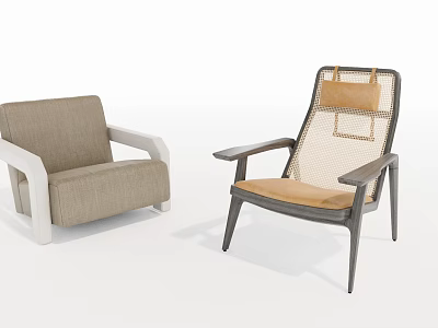 Beige Lounge Chair With White Armrests And Black Frame Mesh Back Brown Seat 3d model