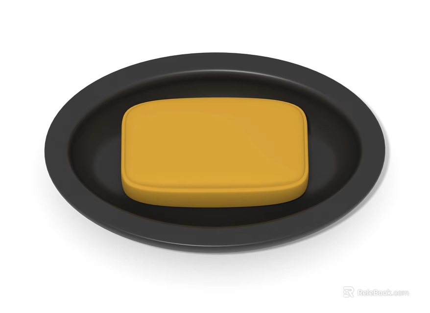 Yellow Soap Bar on Black Dish for Daily Washing Essentials 3d model 