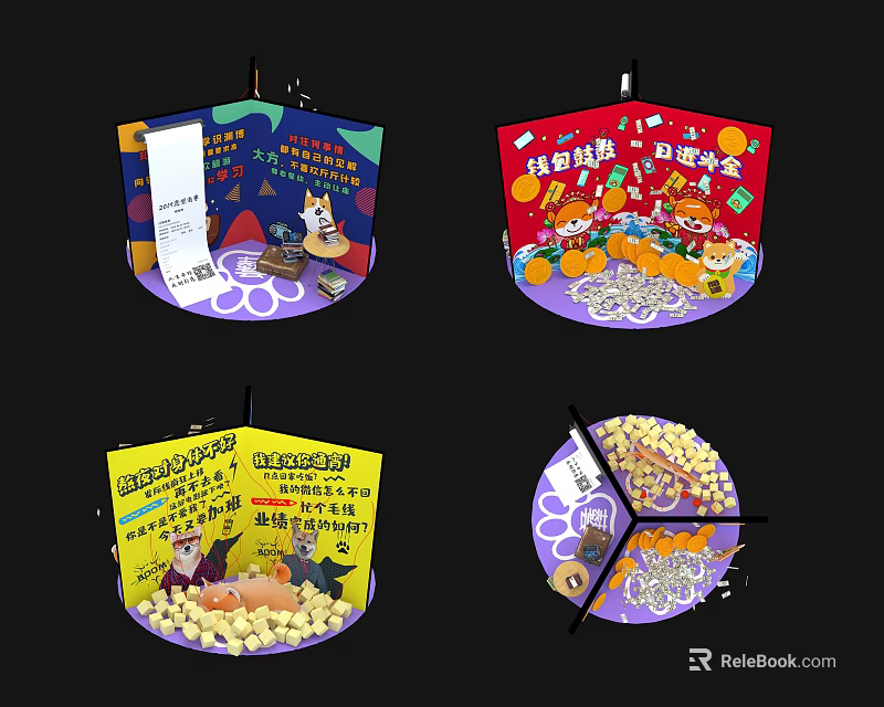 Other Designed Popcorn Buckets With Cartoon Patterns Text And Various Colors 3d model 