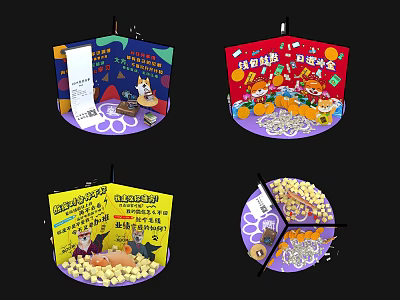 Other Designed Popcorn Buckets With Cartoon Patterns Text And Various Colors 3d model