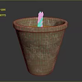 Light Gray Textured Terracotta Planter With Small Brown Plant Design