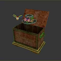 Vintage Wooden Storage Box With Gold Decorative Accents And Open Lid Design