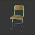 Modern Home Office Chair With Orange Wooden Seat And Blue Metal Frame
