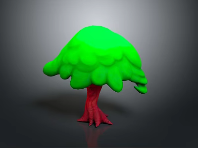 3D Rendered Tree With Green Fluffy Cloud Like Canopy And Red Trunk 3d model