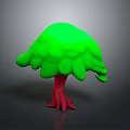 3D Rendered Tree With Green Fluffy Cloud Like Canopy And Red Trunk