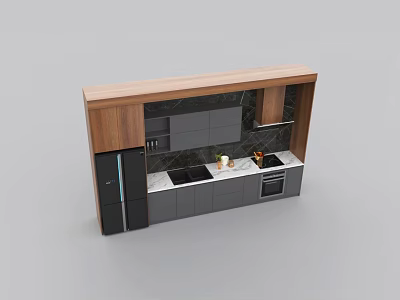 Modern Kitchen Interior With Gray Cabinets Wooden Accents White Countertop And Appliances 3d model