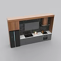 Modern Kitchen Interior With Gray Cabinets Wooden Accents White Countertop And Appliances