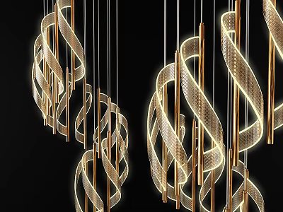 Elegant Modern Twisted Spiral Chandelier With Metallic Gold Frames And Soft Illuminated Glow 3d model