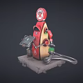 Cartoon Scene With Vintage Red And Yellow Texaco Gas Pump On Concrete Base