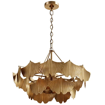 Elegant Modern Golden Chandelier With Fan Shaped Metallic Leaves Design 3d model