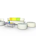 Modern Round Sofa And Coffee Table Set With Colorful Pillows And Stools 3d model
