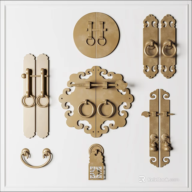 Vintage Brass Door Handles With Decorative Intricate Designs And Various Styles 3d model 