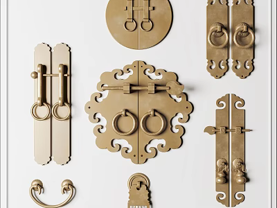 Vintage Brass Door Handles With Decorative Intricate Designs And Various Styles 3d model