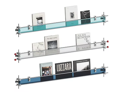 Modern Glass Bookshelf With Metal Brackets And Multiple Shelves Holding Design Books 3d model