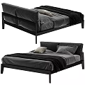 Modern Black Frame Double Bed With Gray Bedding Pillows And Blanket 3d model