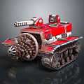 Red and White Tracked Functional Vehicle With Front Obstacle Clearing Roller and Top Mechanical Equipment