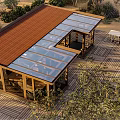 Modern Wooden House With Glass Roof Outdoor Terrace And Surrounding Plants