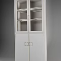 Practical Storage Cabinet With Glass Upper Doors Shelves Blue Lower Doors And Metal Handles Structure
