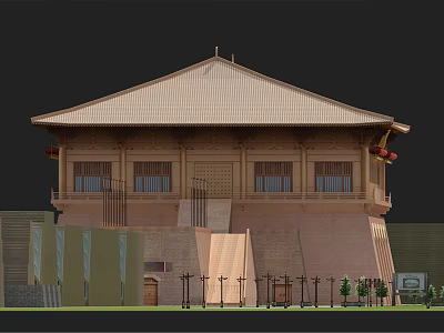 Classical Ancient Architecture Featuring Traditional Roof Wooden Structure Ornate Windows Stone Base And Green Plants 3d model