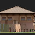 Classical Ancient Architecture Featuring Traditional Roof Wooden Structure Ornate Windows Stone Base And Green Plants