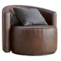 Single Sofa Featuring Brown Leather Beige Fabric and Gray White Pillows 3d model