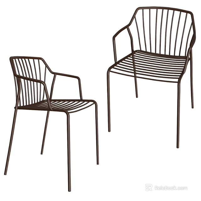 Modern Metal Dining Chairs With Striped Backrest And Seat Design 3d model 