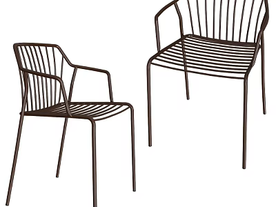 Modern Metal Dining Chairs With Striped Backrest And Seat Design 3d model