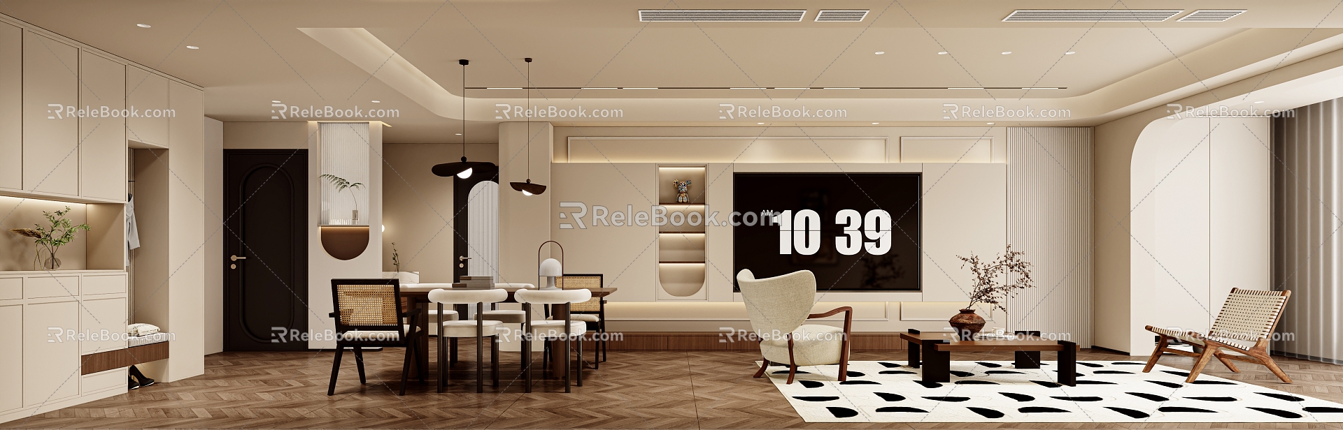 Middle Style Guest Restaurant Guest Restaurant Living Room Dining Room 3d model