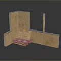 Wooden Corner Frame Structure Featuring Pallet Bench And Plank Construction 3d model