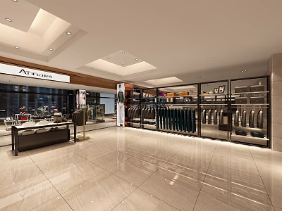 Bright Modern Clothing Store Interior With Display Racks Hanging Apparel And Ceiling Lights 3d model