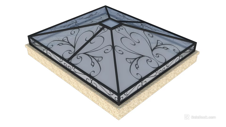Decorative Glass Top Coffee Table Featuring Ornate Metal Scroll Design And Square Shape 3d model