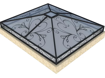 Decorative Glass Top Coffee Table Featuring Ornate Metal Scroll Design And Square Shape 3d model