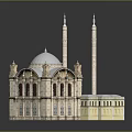 Historic Mosque Architecture with Twin Minarets Dome and Ornate Facade 3d model