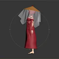 Elegant Game Movie Character In Red Robe With Orange Conical Hat And Transparent Veil