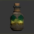 Decorative Magic Vial With Cork Stopper Ornate Metal Design And Colorful Liquid