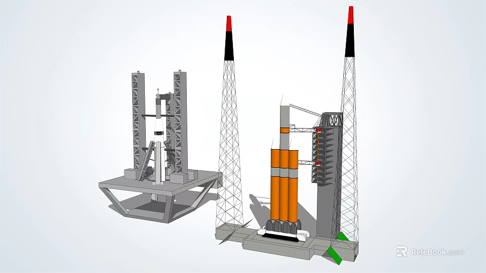 Industrial Rocket Launch Equipment With Tower Structures And Mechanical Components 3d model
