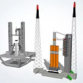 Industrial Rocket Launch Equipment With Tower Structures And Mechanical Components 3d model