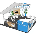 77 Elektronika Modern Exhibition Booth With White Blue Design Sofa Tables Chairs And Plants