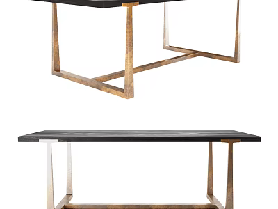 Modern Black Dining Table With Sleek Tabletop And Gold Metal Geometric Frame Base 3d model
