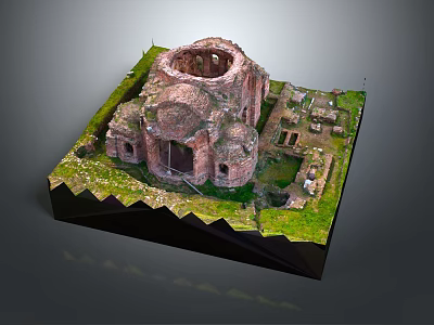 Ancient Stone Ruins 3D Model With Circular Architecture And Grass Surrounding 3d model
