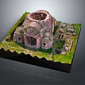 Ancient Stone Ruins 3D Model With Circular Architecture And Grass Surrounding
