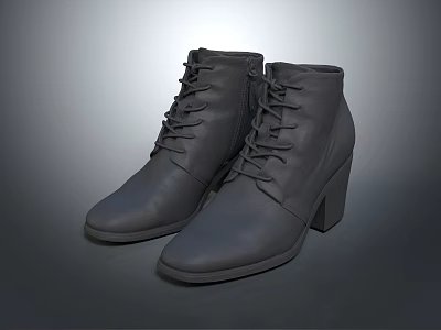 Black Leather Ankle Boots With Lace Up Design And Block Heel For Women 3d model