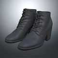 Black Leather Ankle Boots With Lace Up Design And Block Heel For Women