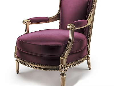 Elegant Purple Velvet Single Sofa With Golden Trim And Classic Design Details 3d model